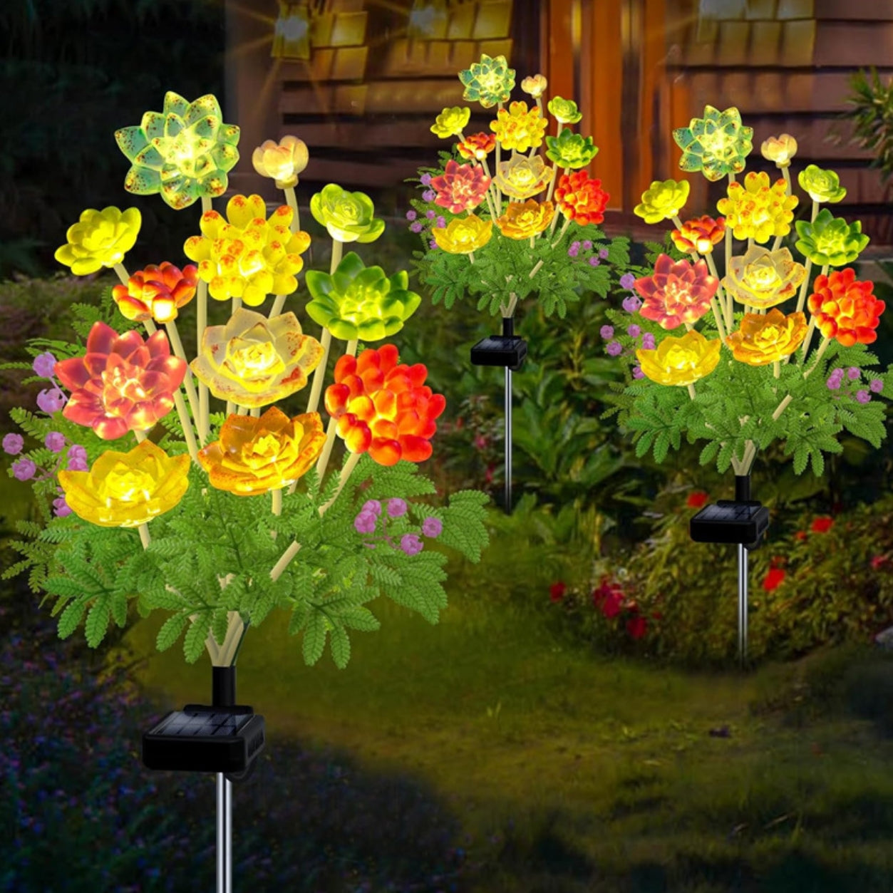 Solar powered succulent lantern courtyard atmosphere light