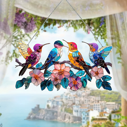 Colorful Parrot Branch Decorated Acrylic Sun Catcher