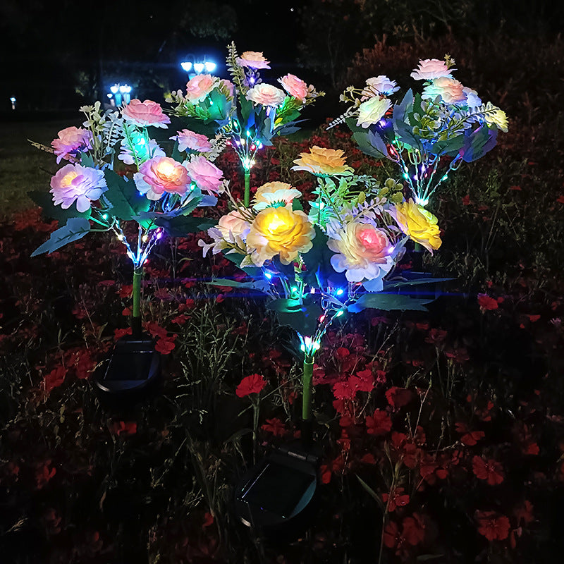 7-head solar LED outdoor simulation hibiscus lantern