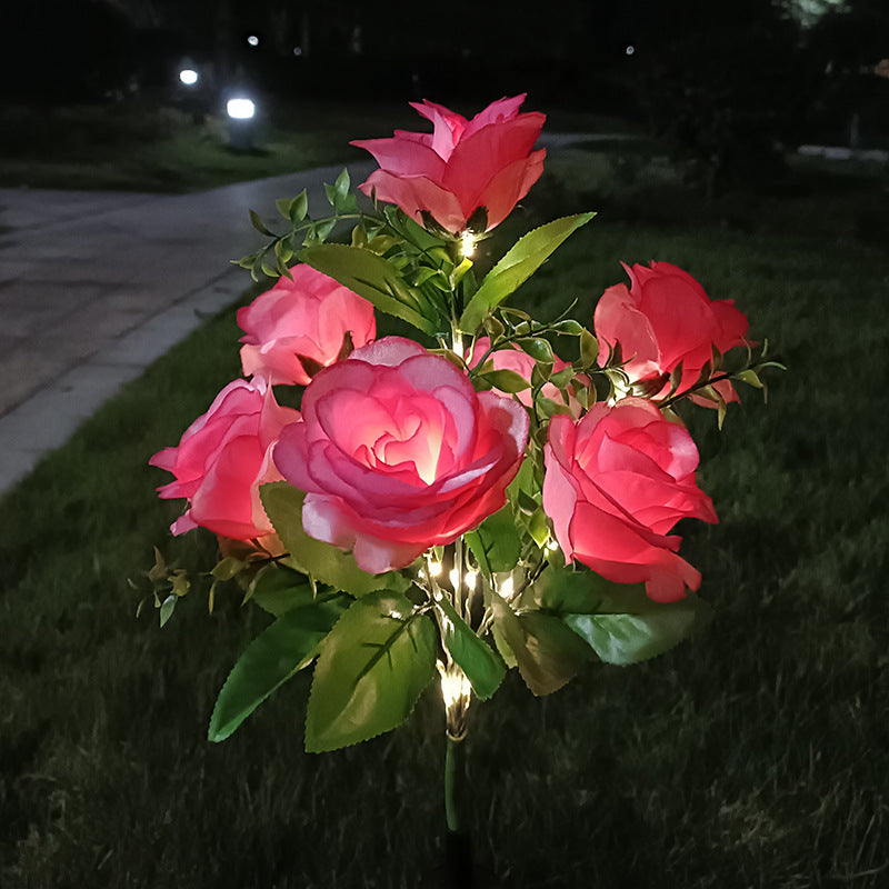 7-head solar rose flower light outdoor decoration set