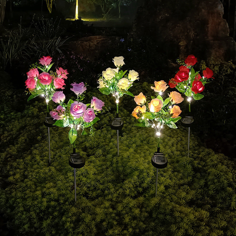 7-head solar rose flower light outdoor decoration set