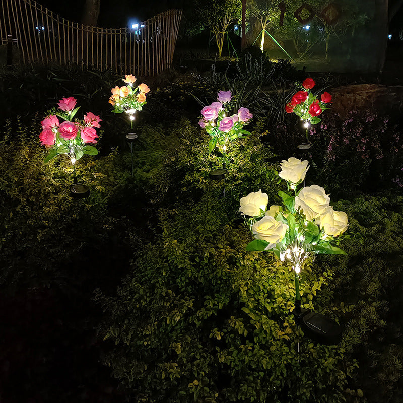 7-head solar rose flower light outdoor decoration set